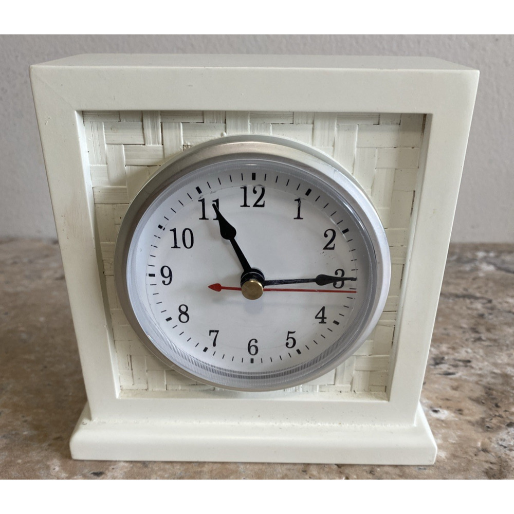 Vintage Ingraham Ivory Mantel Desk Clock 6"x5" Art Deco Style WORKS